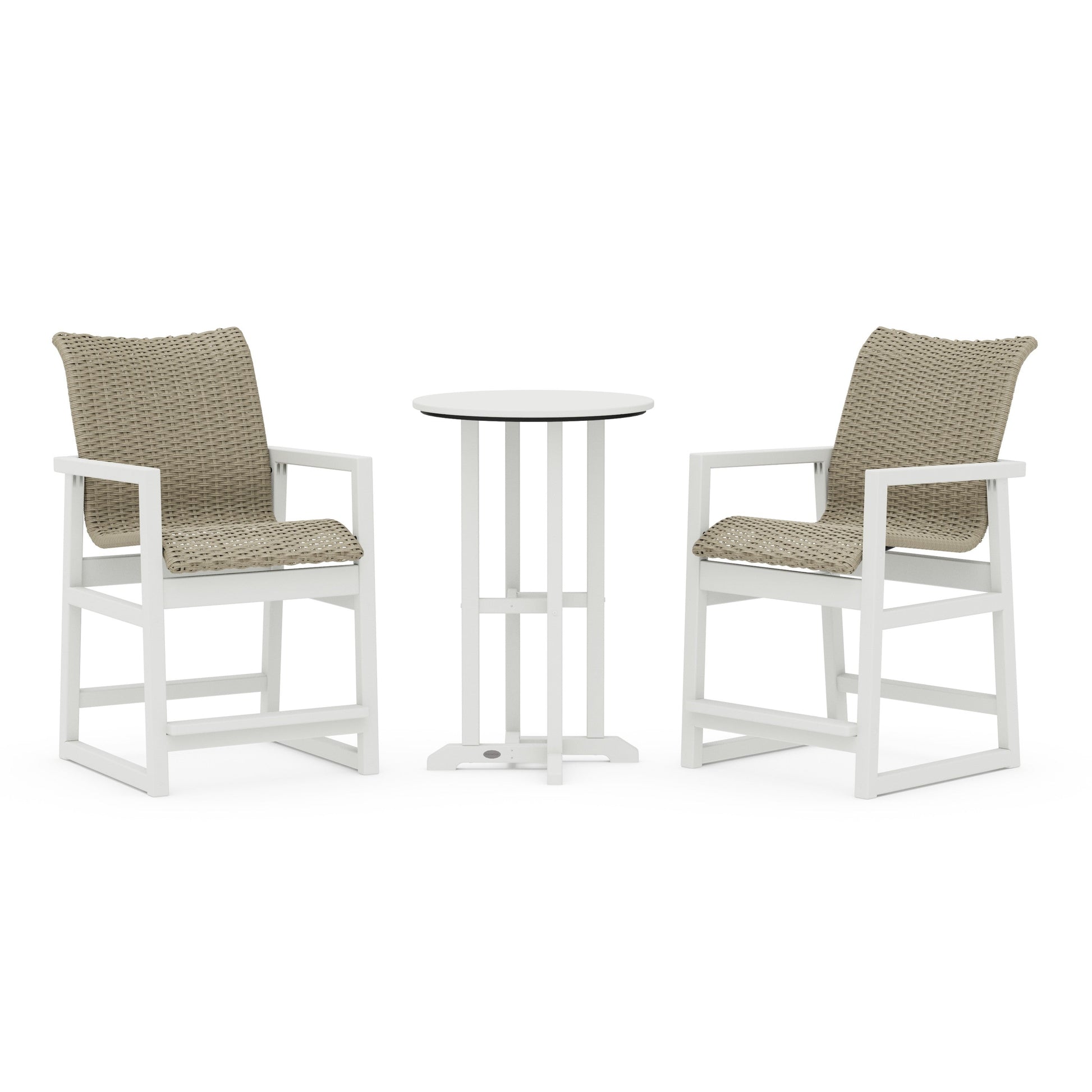 POLYWOOD EDGE Woven 3-Piece Farmhouse Counter Set — White / Dune Grass