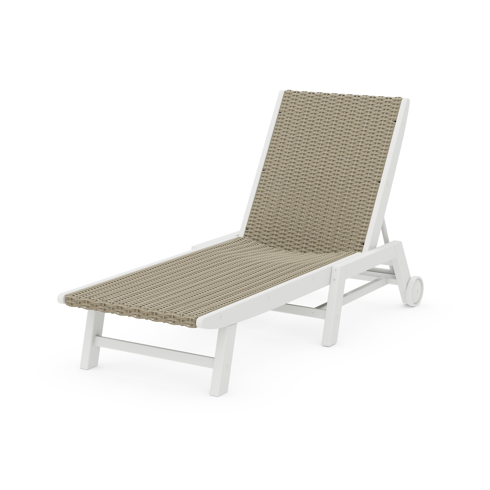 POLYWOOD Coastal Woven Chaise with Wheels — White / Dune Grass