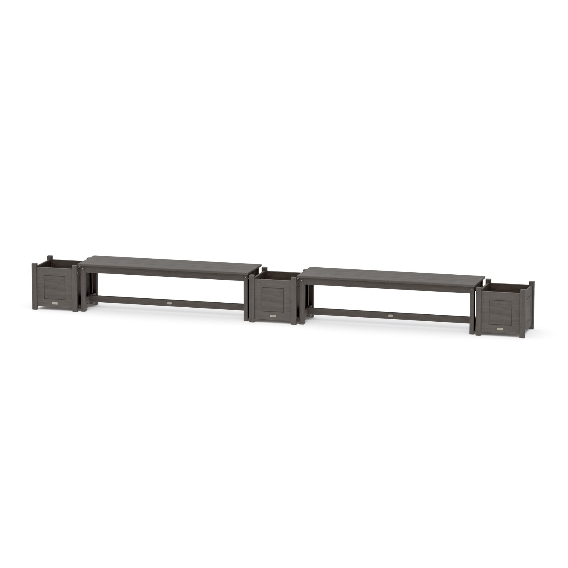 POLYWOOD 60" Country Living Straight Double Planter Bench Set — Driftwood