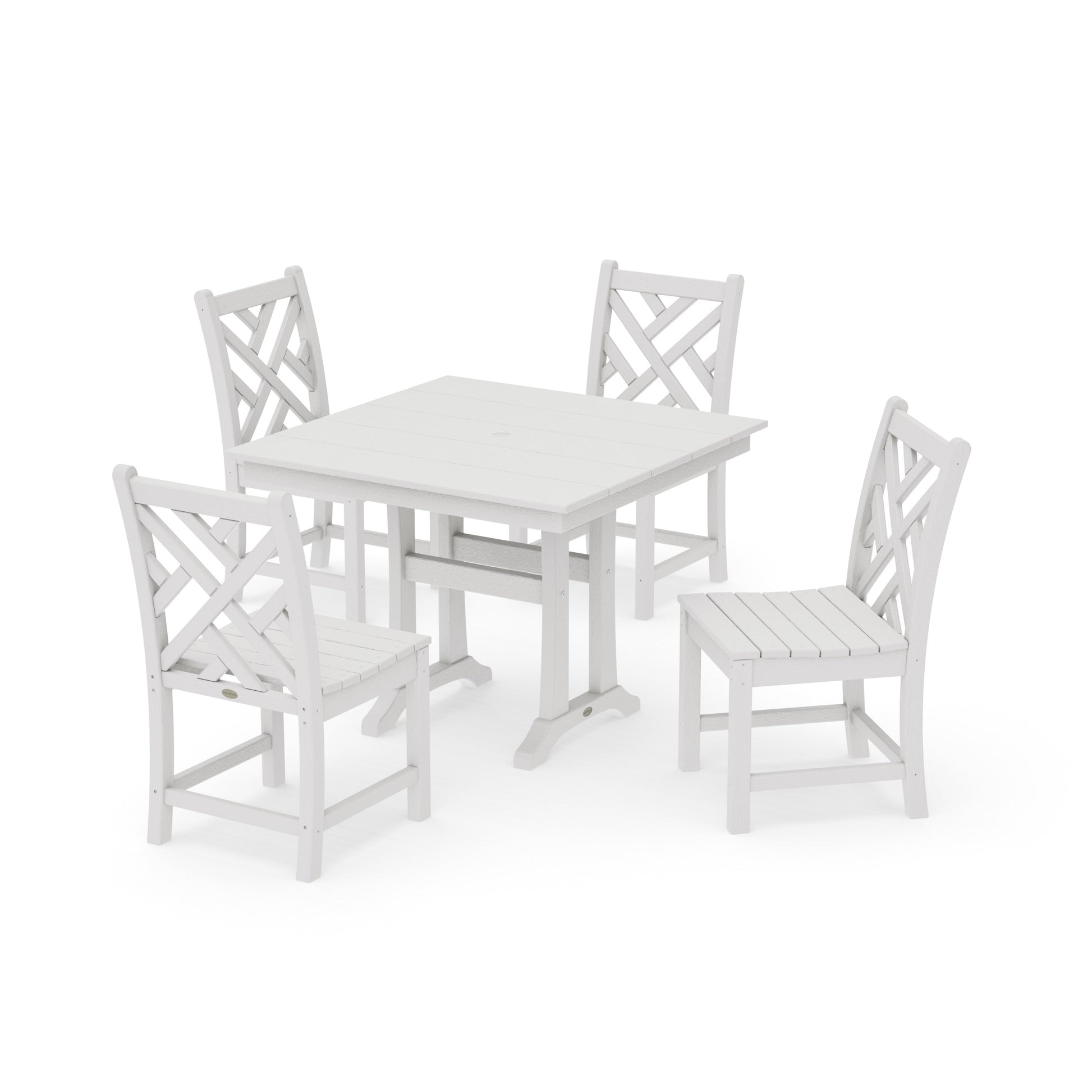 POLYWOOD Chippendale 5-Piece Farmhouse Trestle Side Chair Dining Set — Vintage White