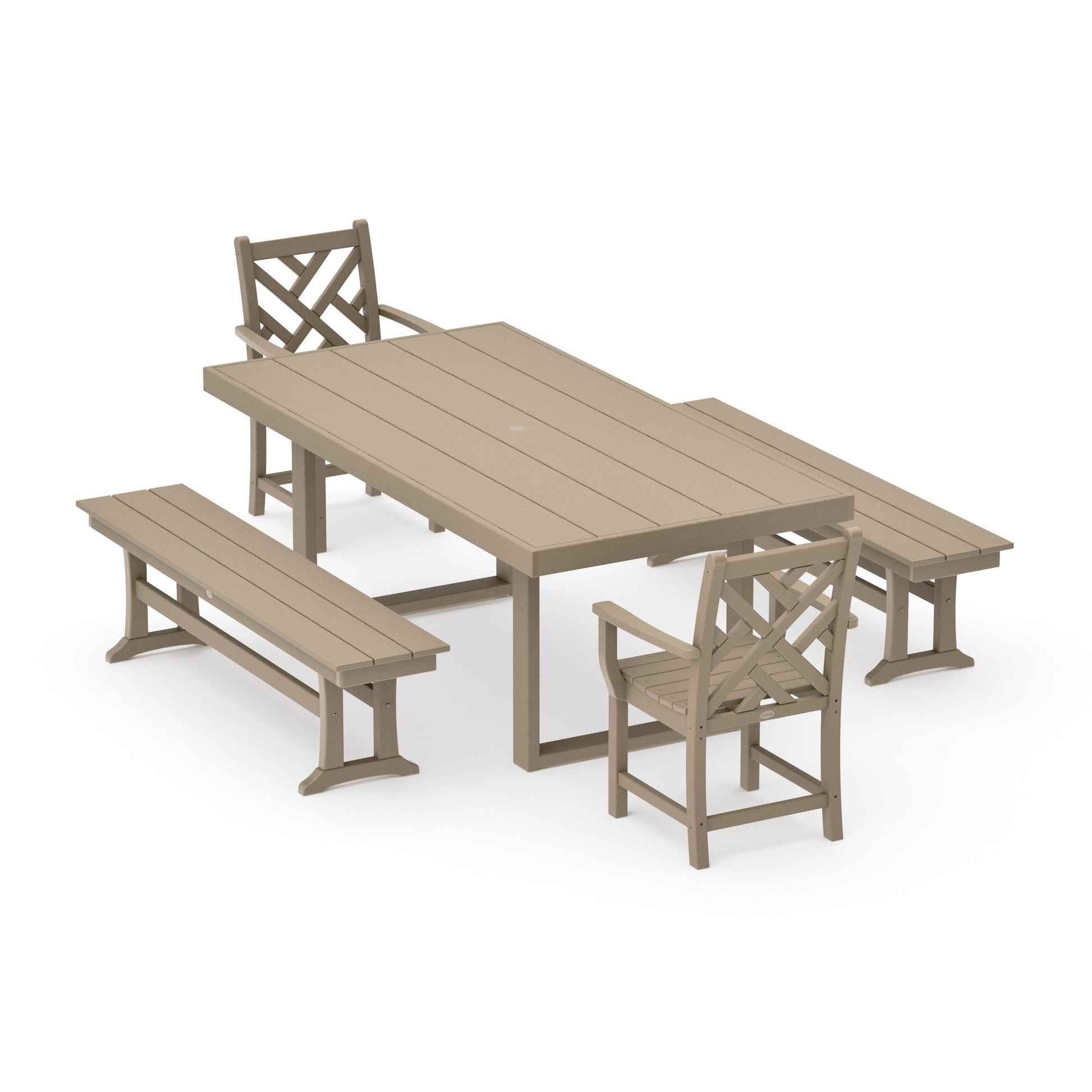 POLYWOOD Chippendale 5-Piece Dining Set with Benches — Vintage Sahara