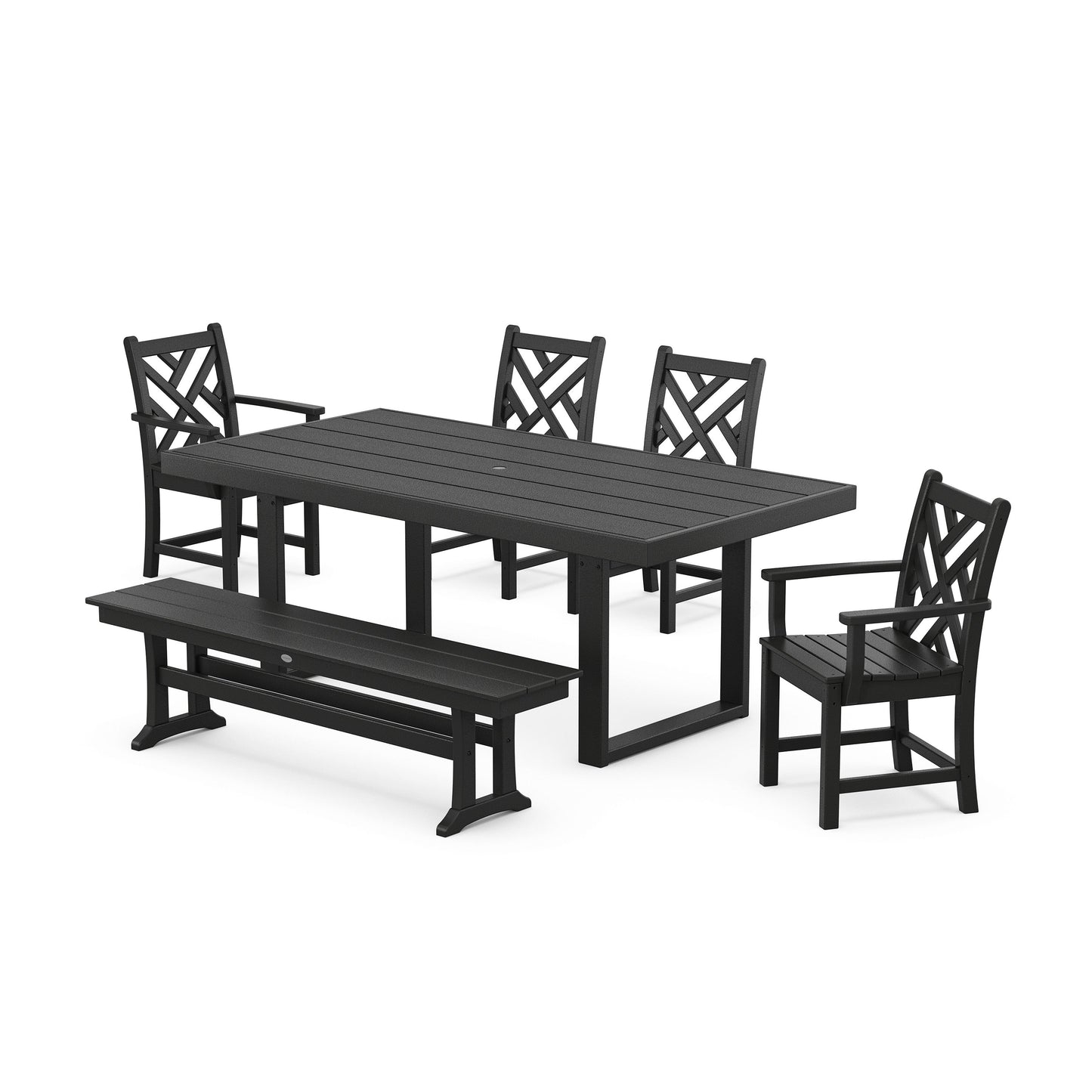 POLYWOOD Chippendale 6-Piece Dining Set with Bench — Black