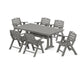 POLYWOOD Nautical Lowback 7-Piece Farmhouse Dining Set with Trestle Legs — Slate Grey