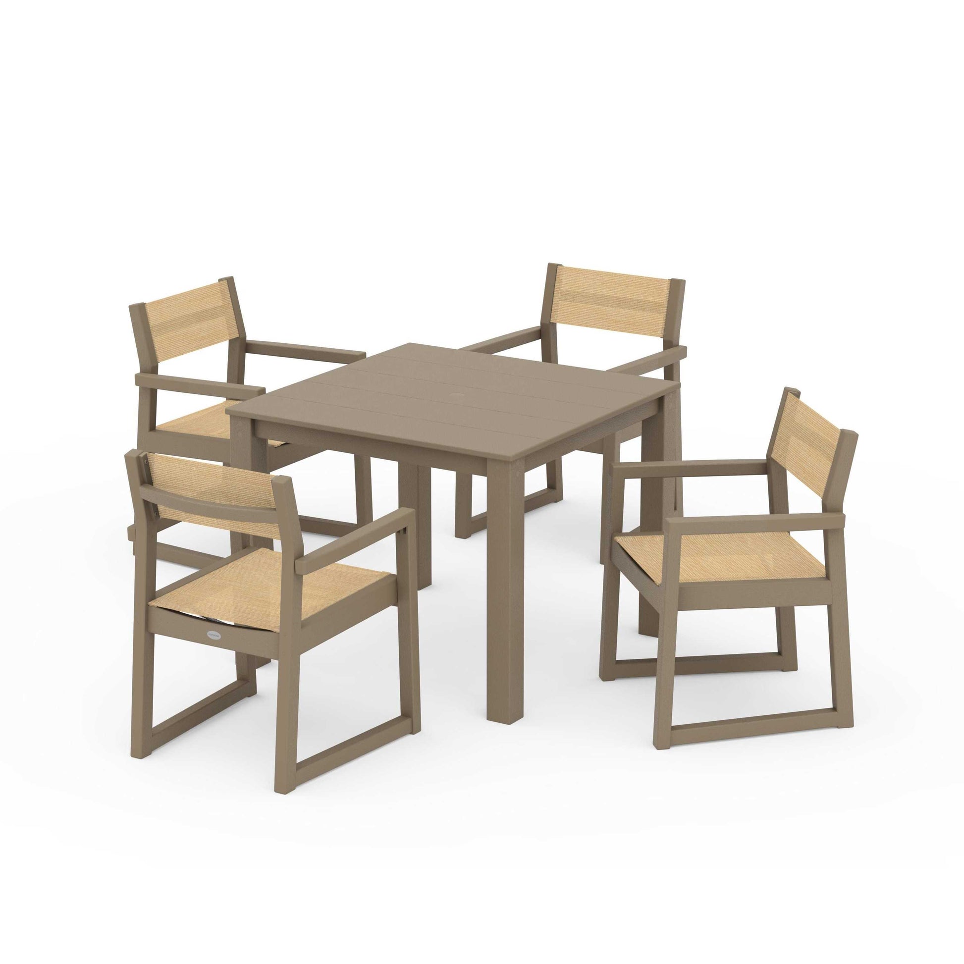 POLYWOOD EDGE Sling Arm Chair 5-Piece Parsons Dining Set — Vintage Sahara / Dupioni Apricot Sling