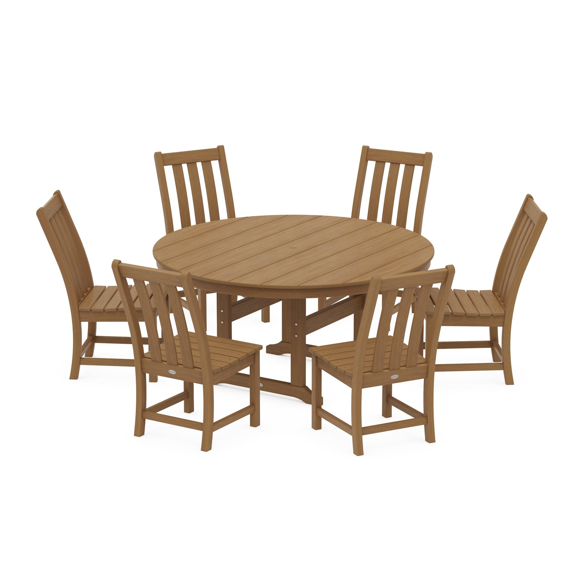 POLYWOOD Vineyard 7-Piece Side Chair Round Farmhouse Dining Set — Natural