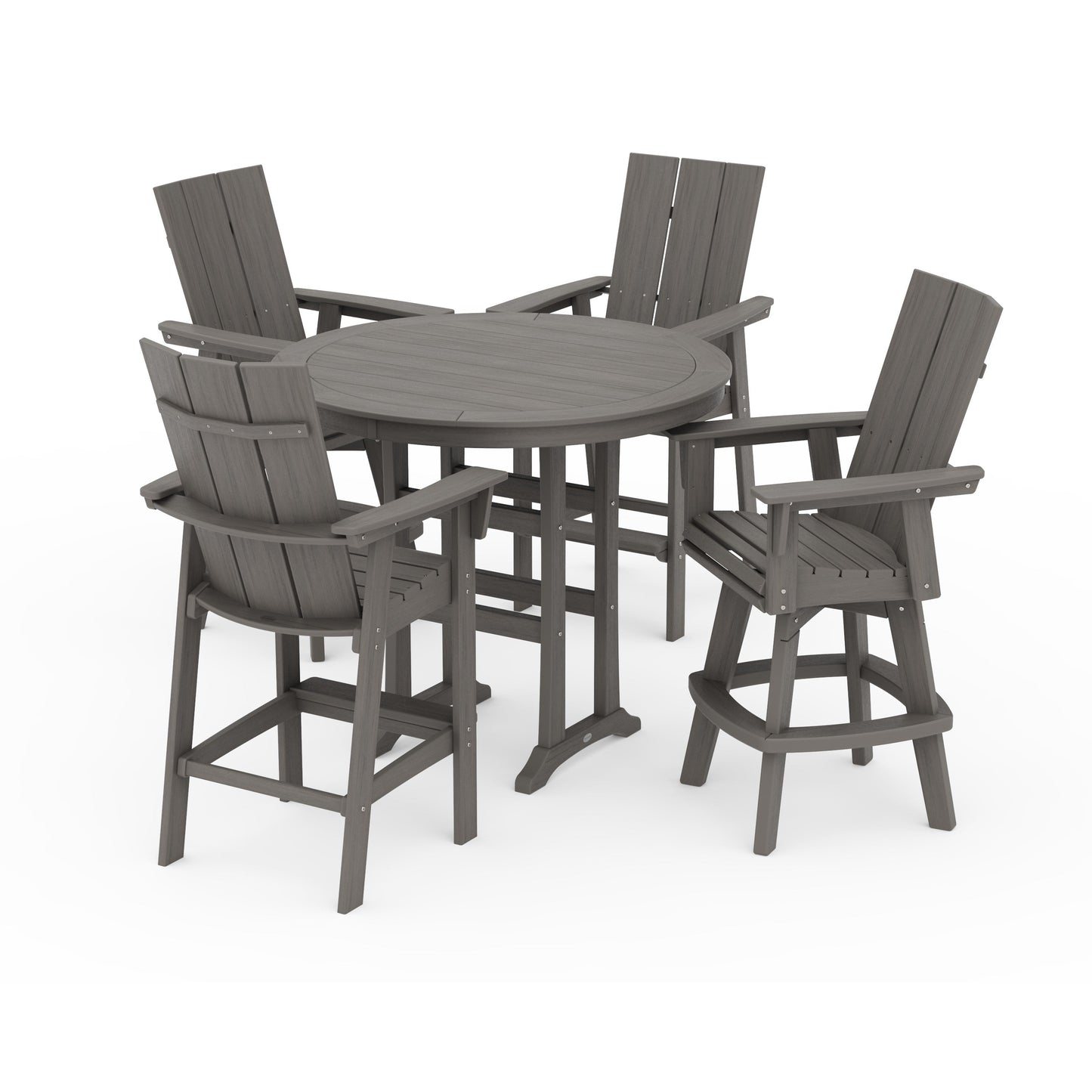 POLYWOOD Modern Adirondack 5-Piece Nautical Trestle Round Bar Set with Swivels — Driftwood