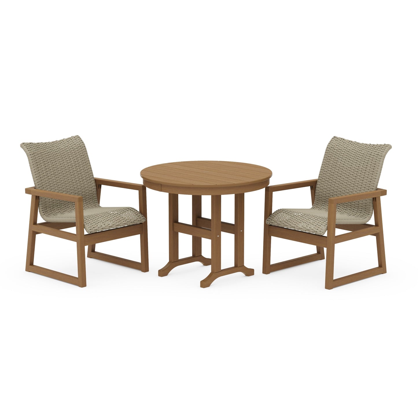 POLYWOOD EDGE Woven 3-Piece Farmhouse Dining Set — Natural / Dune Grass