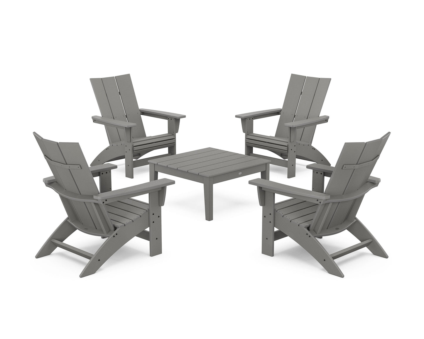 POLYWOOD 5-Piece Modern Grand Adirondack Chair Conversation Group — Slate Grey