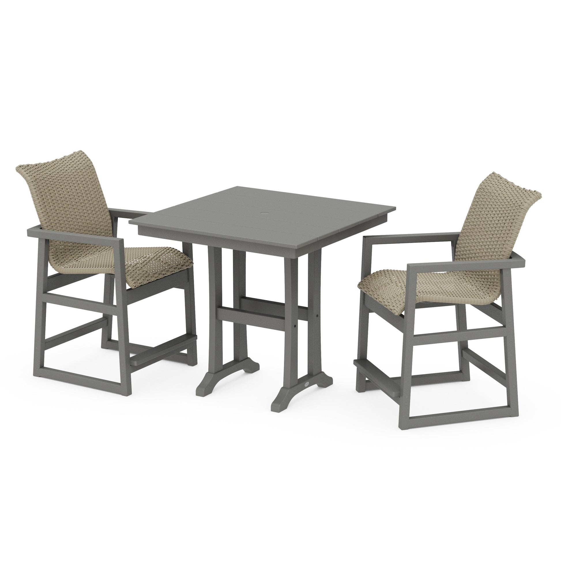 POLYWOOD EDGE Woven 3-Piece Farmhouse Counter Set with Trestle Legs — Slate Grey / Dune Grass