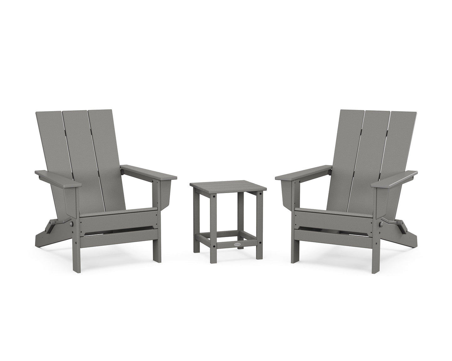 POLYWOOD 3-Piece Modern Studio Folding Adirondack Set — Slate Grey