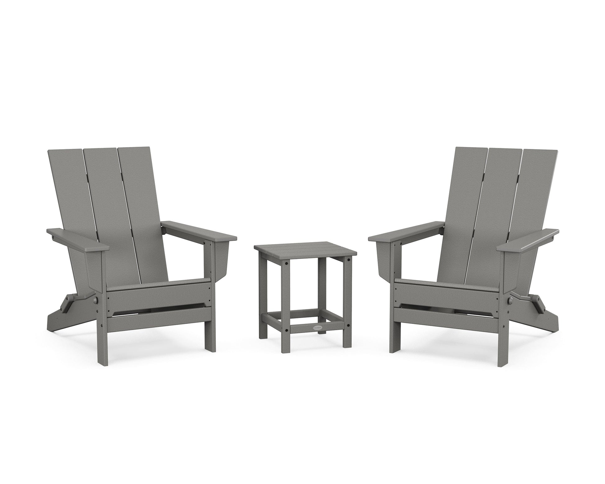 POLYWOOD 3-Piece Modern Studio Folding Adirondack Set — Slate Grey