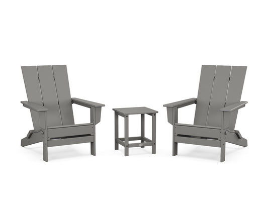 POLYWOOD 3-Piece Modern Studio Folding Adirondack Set — Slate Grey