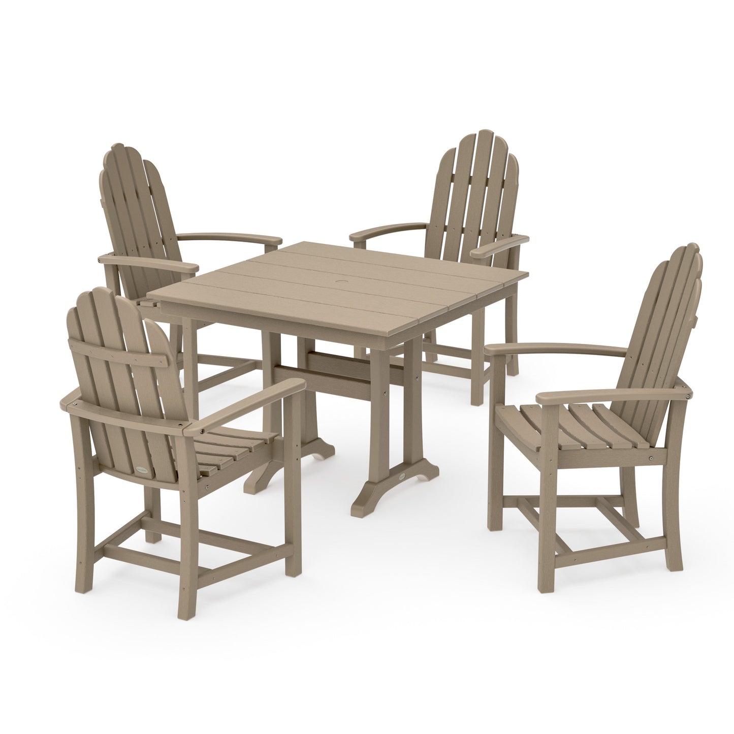 POLYWOOD Classic Adirondack 5-Piece Farmhouse Dining Set With Trestle Legs — Vintage Sahara