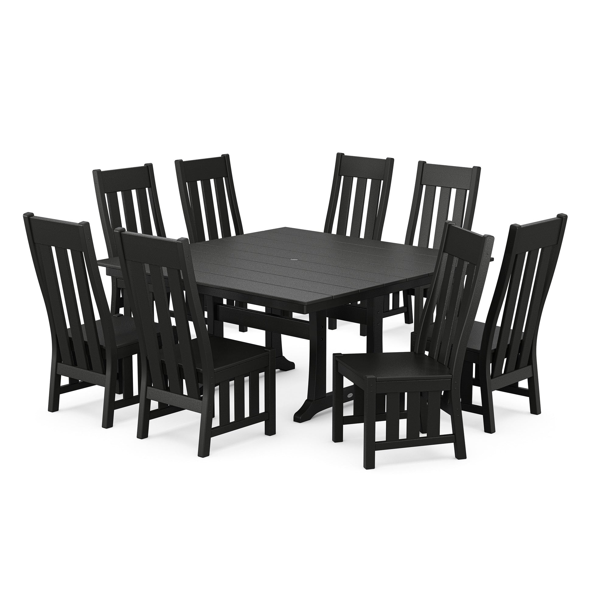 POLYWOOD Acadia Side Chair 9-Piece Square Farmhouse Dining Set with Trestle Legs — Black