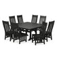 POLYWOOD Acadia Side Chair 9-Piece Square Farmhouse Dining Set with Trestle Legs — Black