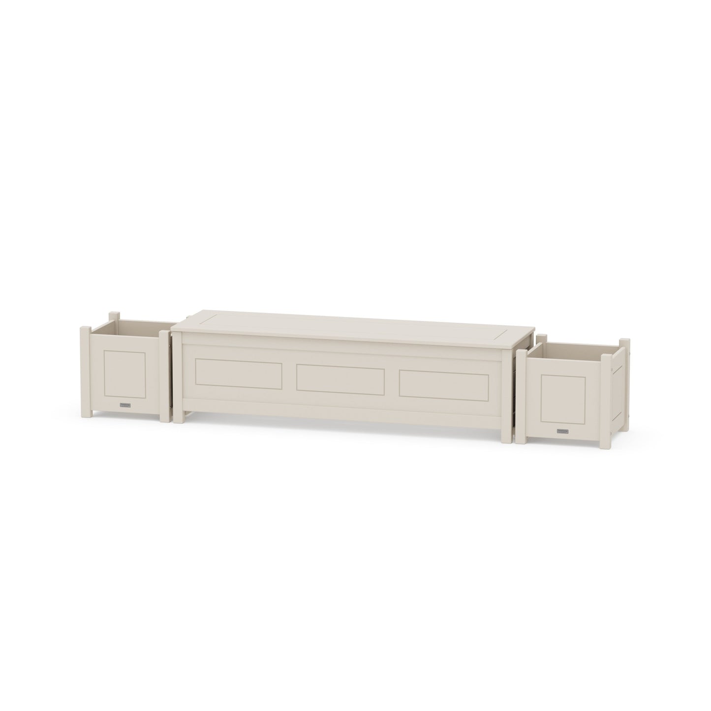POLYWOOD 60" Country Living Straight Planter Storage Bench Set — Sand