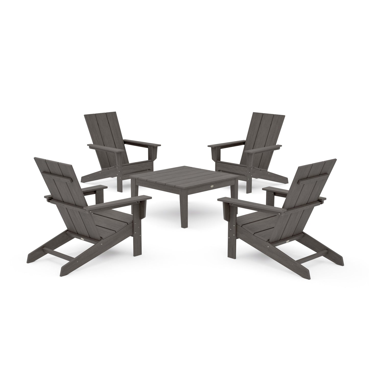 POLYWOOD 5-Piece Modern Studio Adirondack Chair Conversation Group — Driftwood