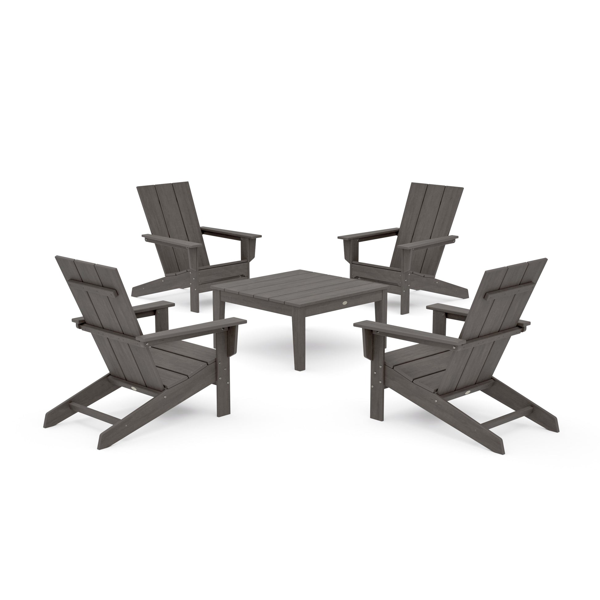 POLYWOOD 5-Piece Modern Studio Adirondack Chair Conversation Group — Driftwood