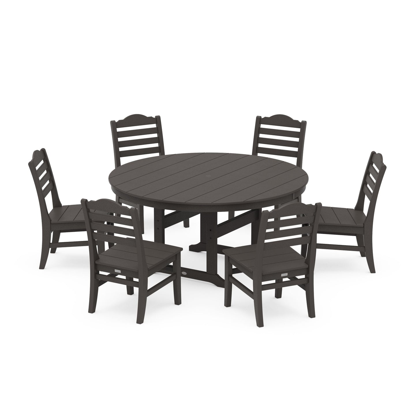 POLYWOOD Savannah 7-Piece Side Chair Round Farmhouse Dining Set — Vintage Coffee