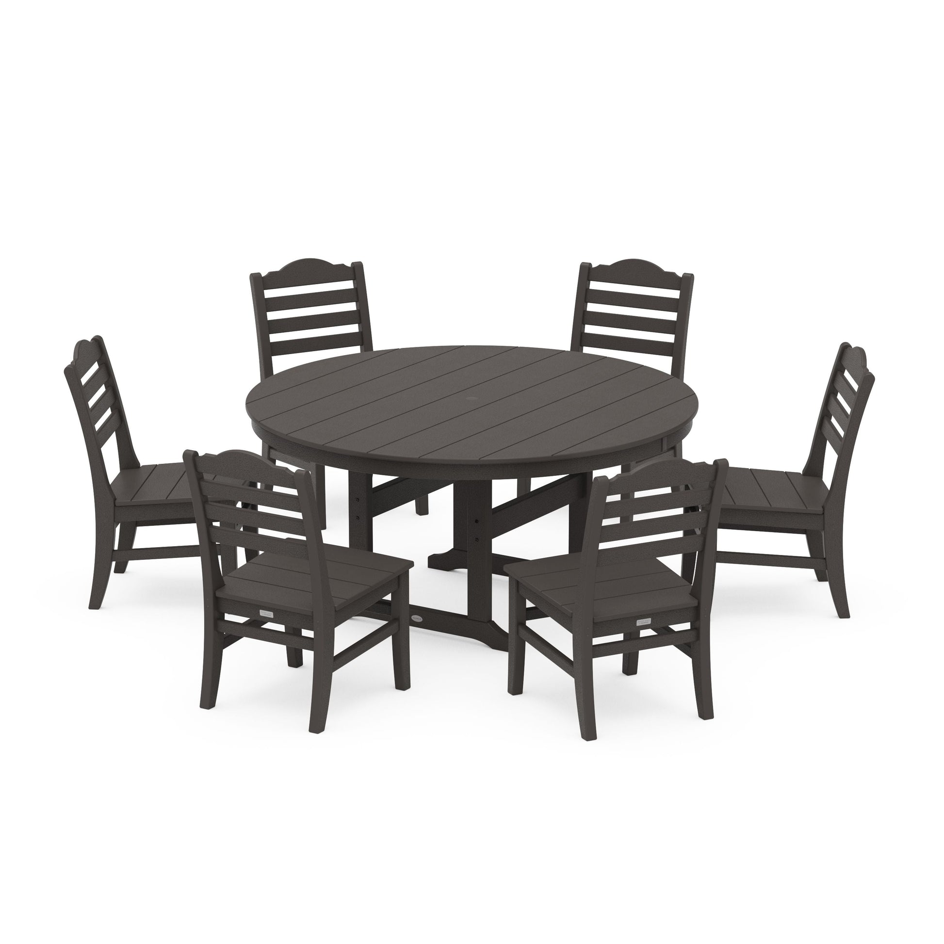 POLYWOOD Savannah 7-Piece Side Chair Round Farmhouse Dining Set — Vintage Coffee