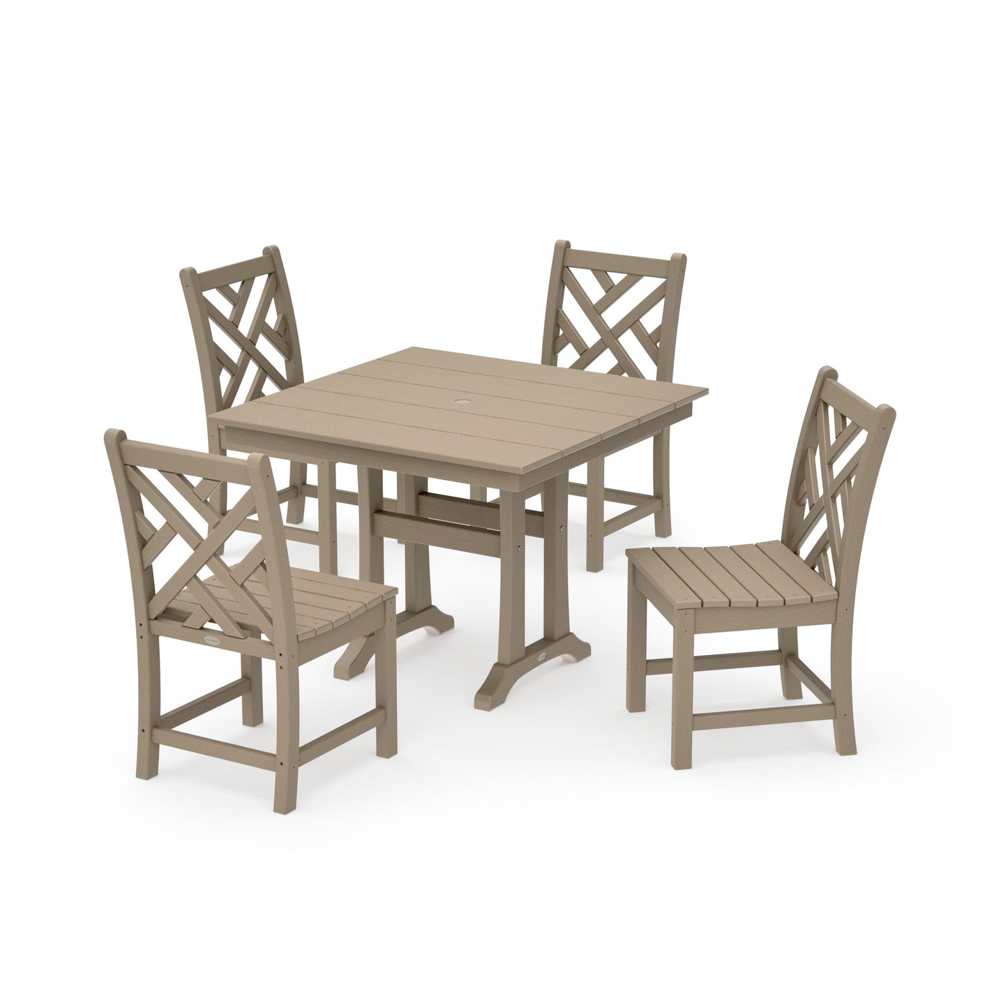 POLYWOOD Chippendale 5-Piece Farmhouse Trestle Side Chair Dining Set — Vintage Sahara