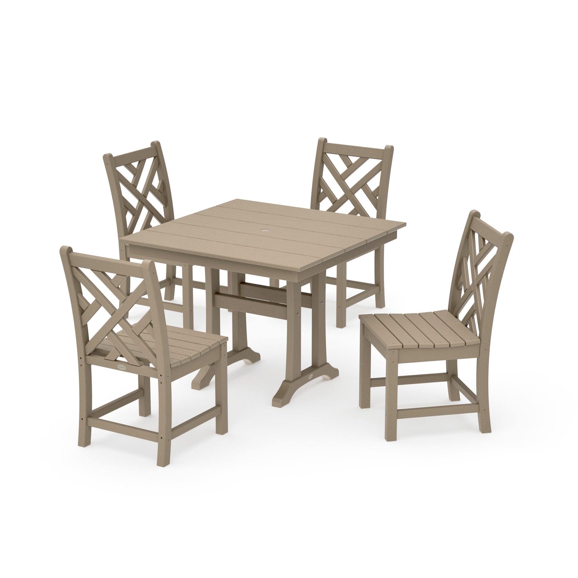 POLYWOOD Chippendale 5-Piece Farmhouse Trestle Side Chair Dining Set — Vintage Sahara