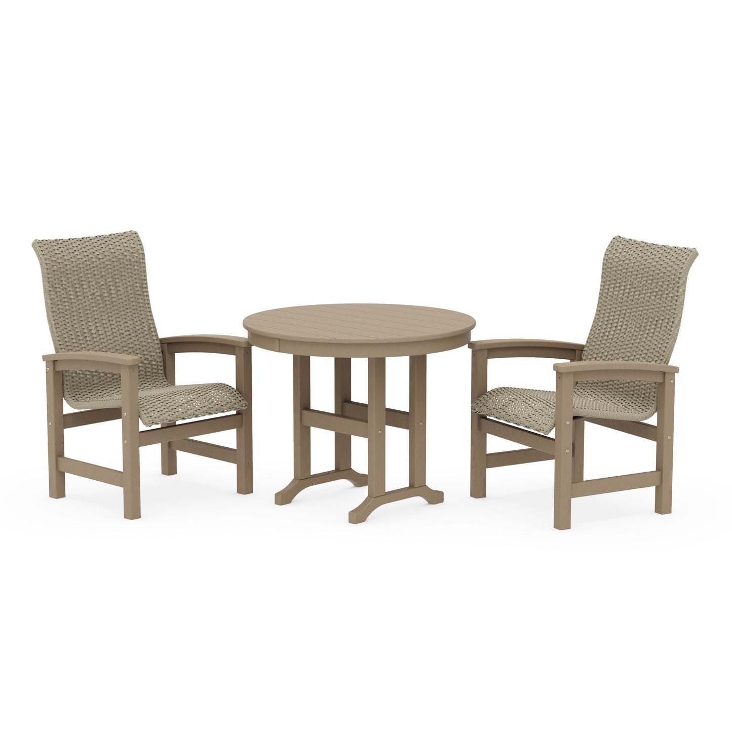 POLYWOOD Coastal Woven High-Back 3-Piece Farmhouse Dining Set — Vintage Sahara / Dune Grass