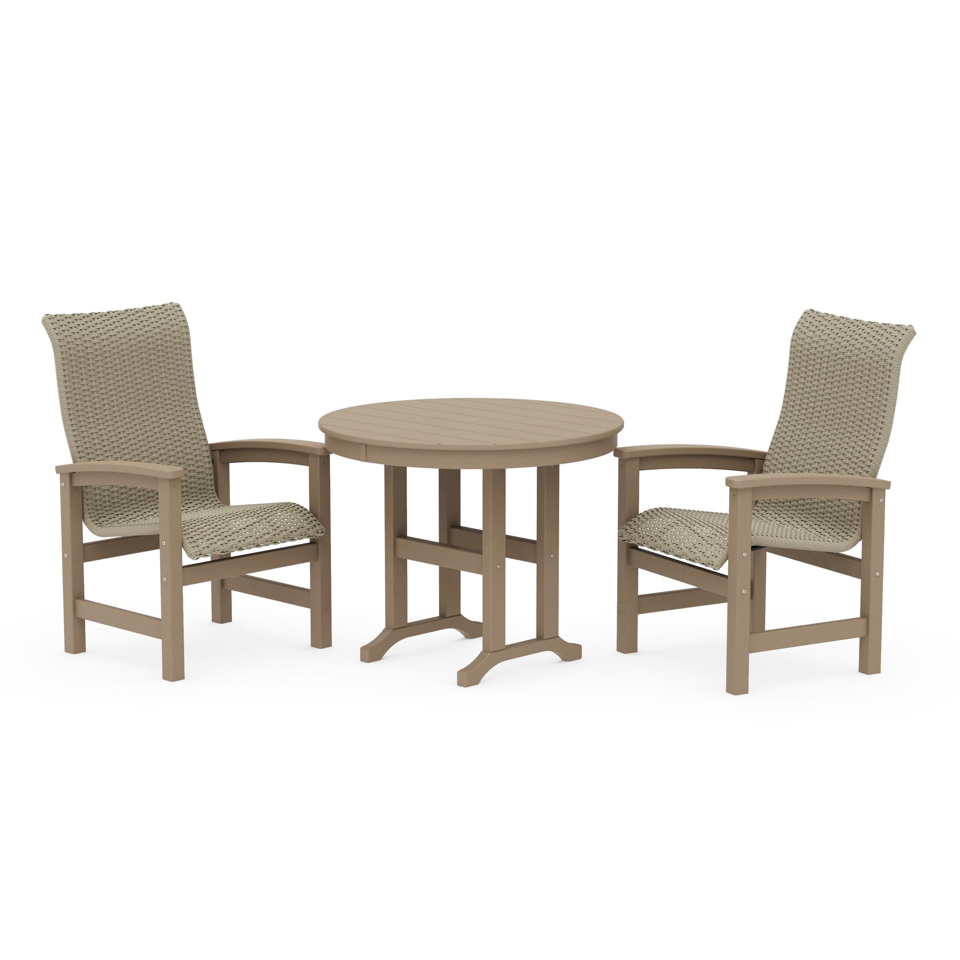 POLYWOOD Coastal Woven High-Back 3-Piece Farmhouse Dining Set — Vintage Sahara / Dune Grass