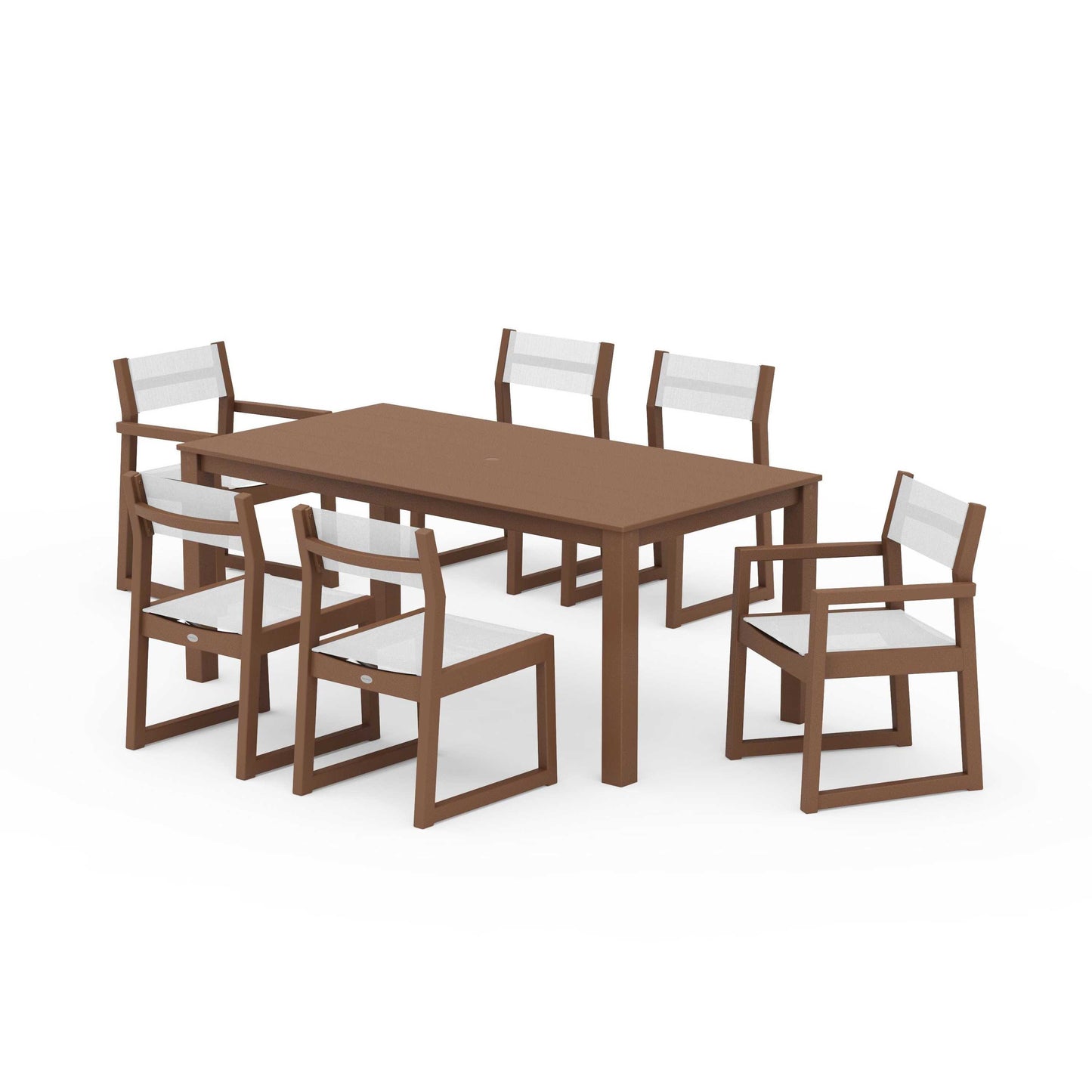 POLYWOOD EDGE Sling 7-Piece Parsons Dining Set — Teak / White Sling