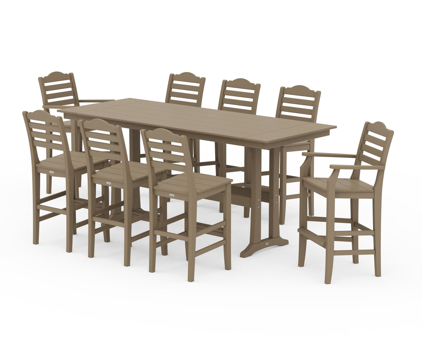 POLYWOOD Savannah 9-Piece Farmhouse Bar Set with Trestle Legs — Vintage Sahara