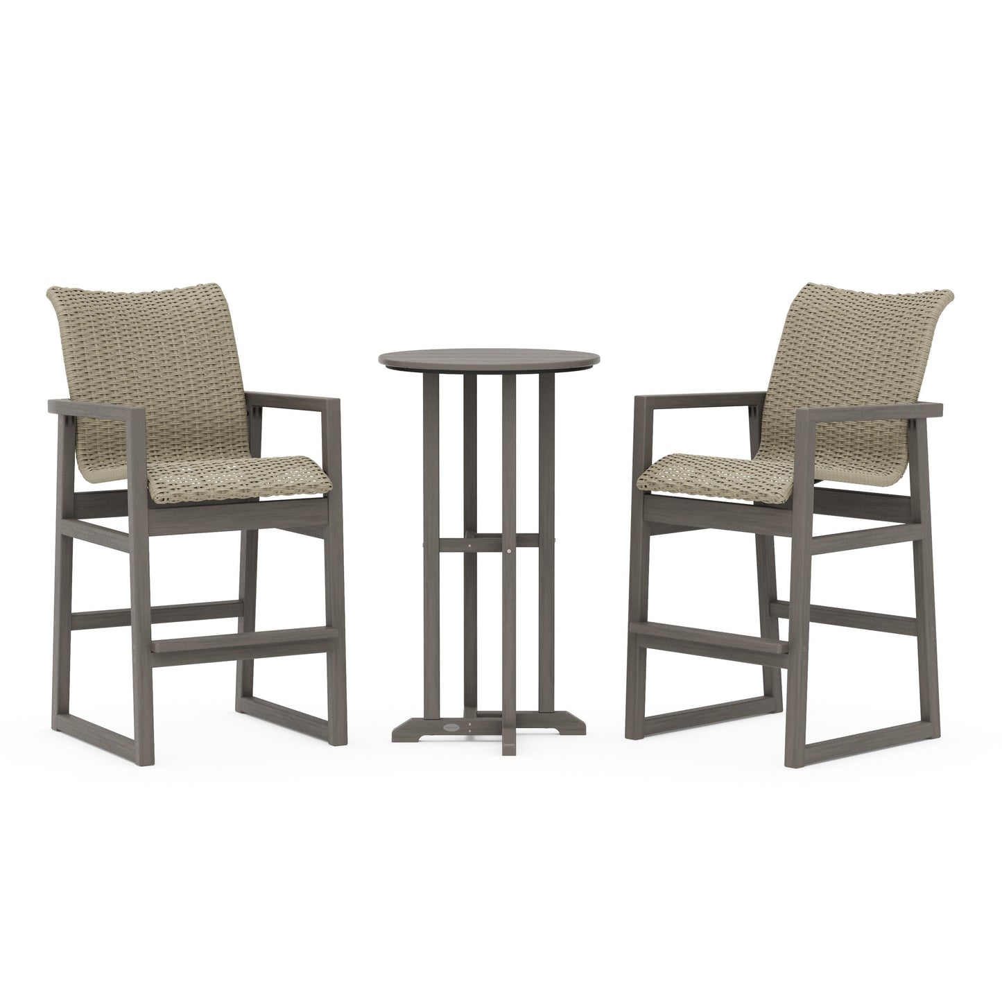 POLYWOOD EDGE Woven 3-Piece Farmhouse Bar Set — Driftwood / Dune Grass