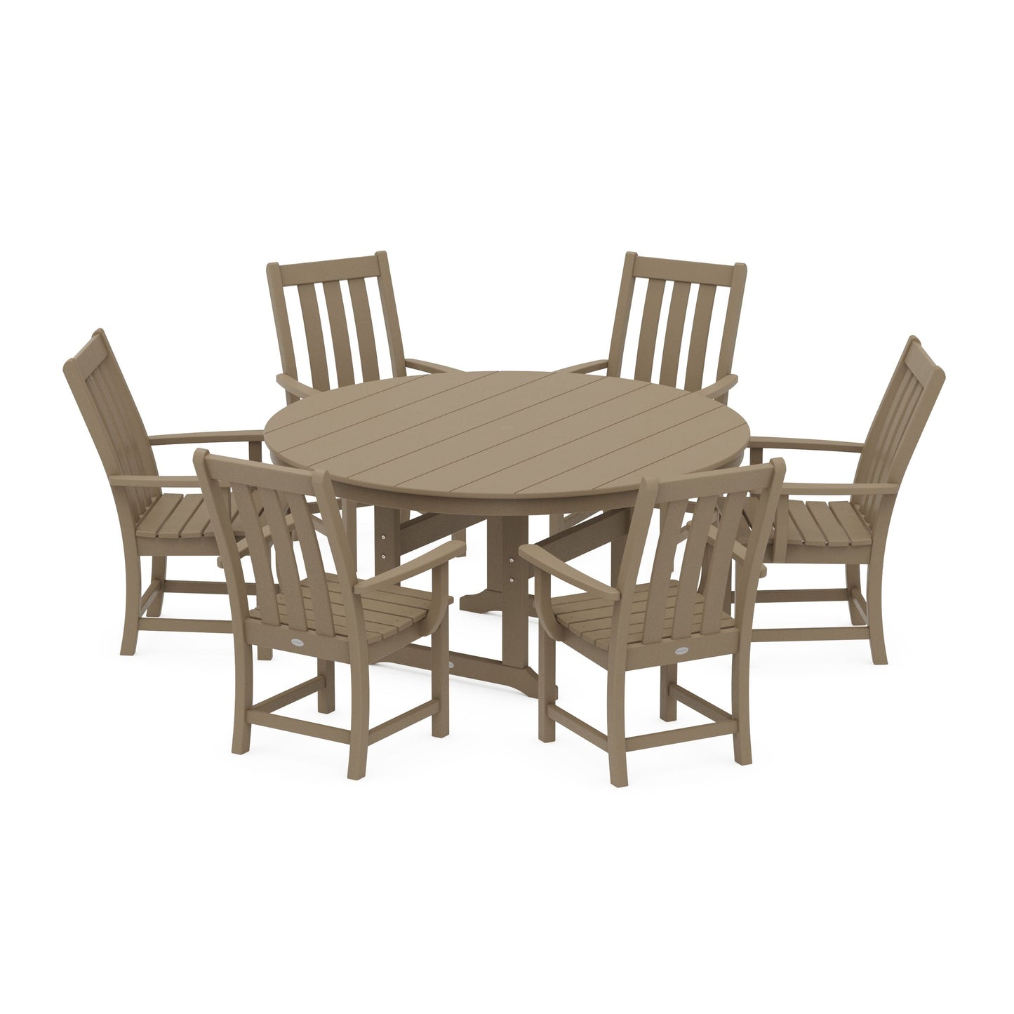 POLYWOOD Vineyard 7-Piece Arm Chair Round Farmhouse Dining Set — Vintage Sahara