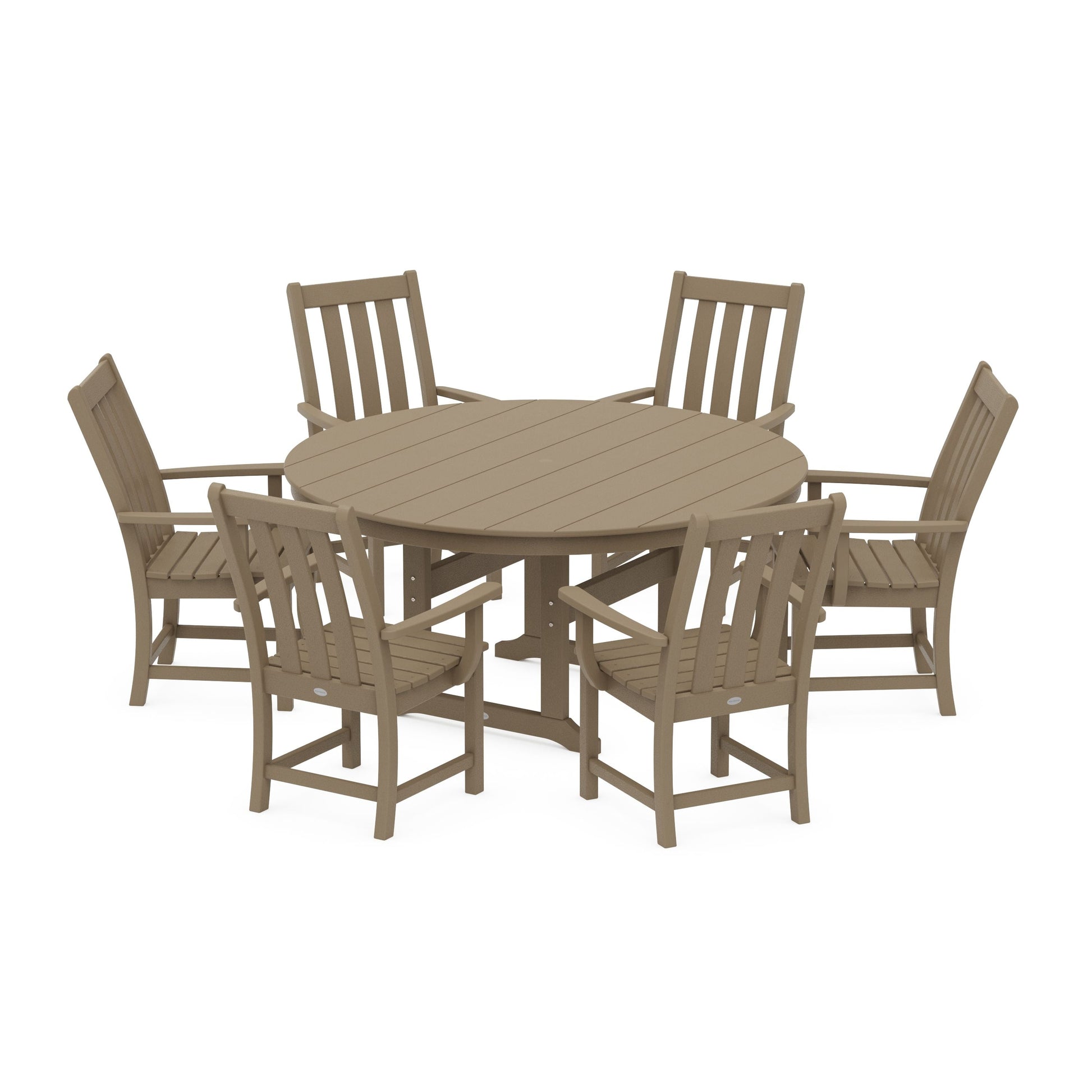 POLYWOOD Vineyard 7-Piece Arm Chair Round Farmhouse Dining Set — Vintage Sahara