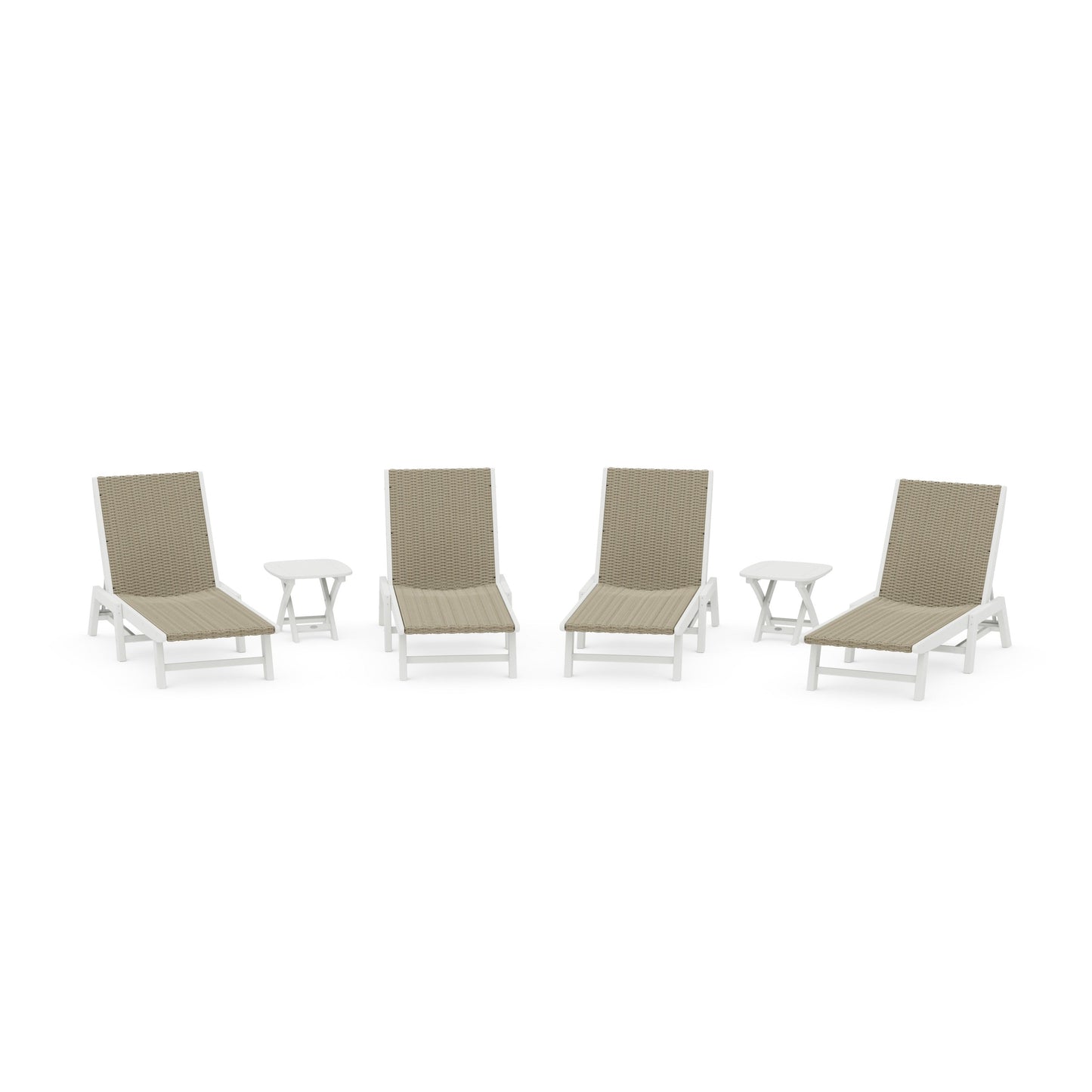 POLYWOOD 6- Piece Coastal Woven Chaise Chaise Lounge Set — Vintage White / Dune Grass