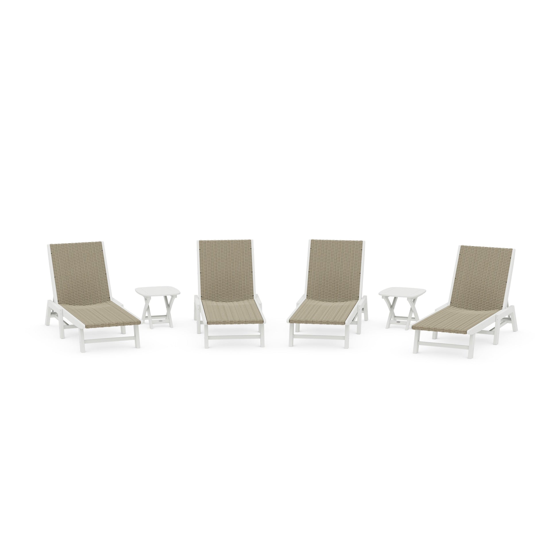 POLYWOOD 6- Piece Coastal Woven Chaise Chaise Lounge Set — Vintage White / Dune Grass