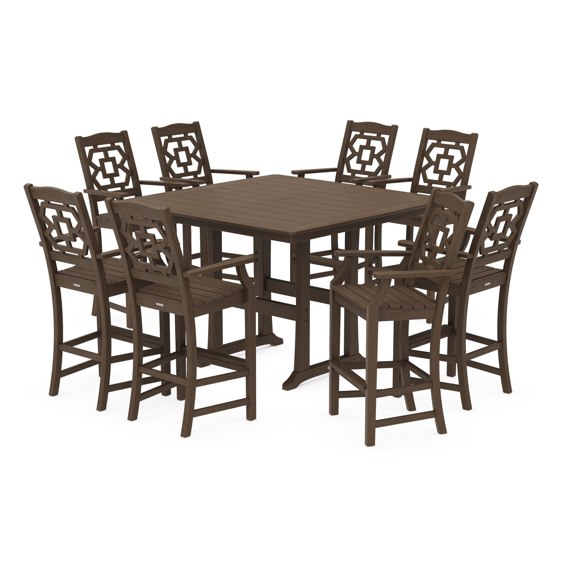 POLYWOOD Chinoiserie 9-Piece Square Bar Set with Trestle Legs — Kona