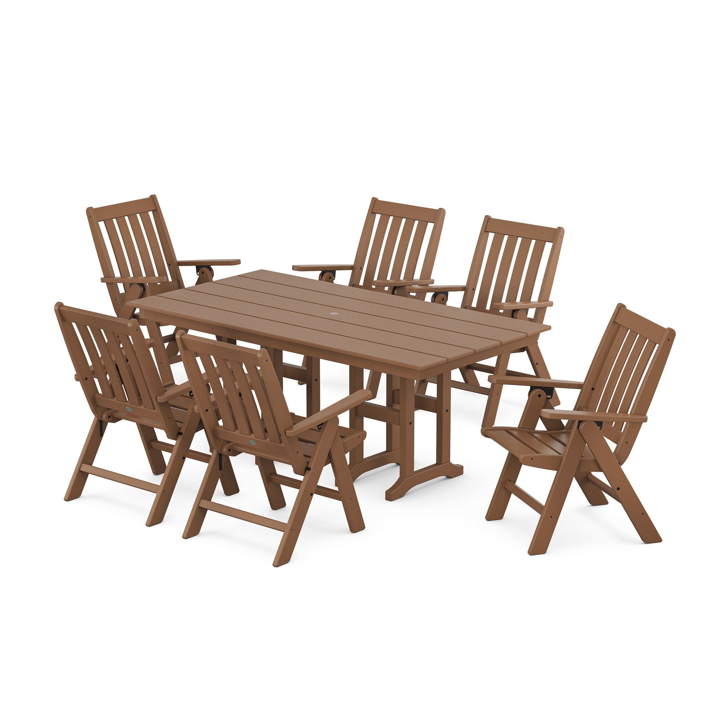 POLYWOOD Vineyard Folding Chair 7-Piece Farmhouse Dining Set — Teak