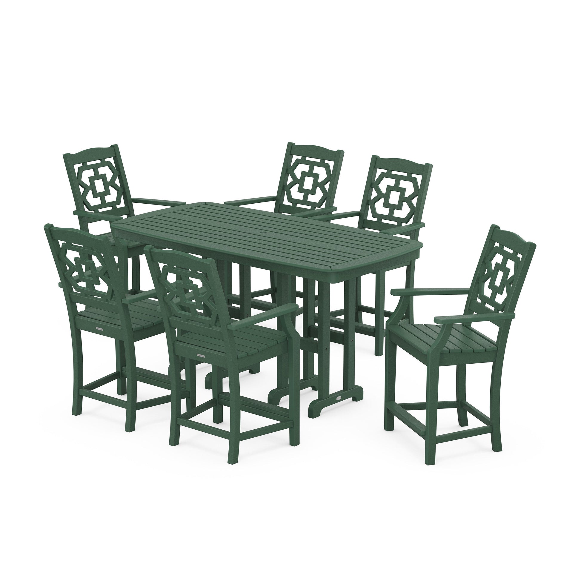 POLYWOOD Chinoiserie Arm Chair 7-Piece Counter Set — Green