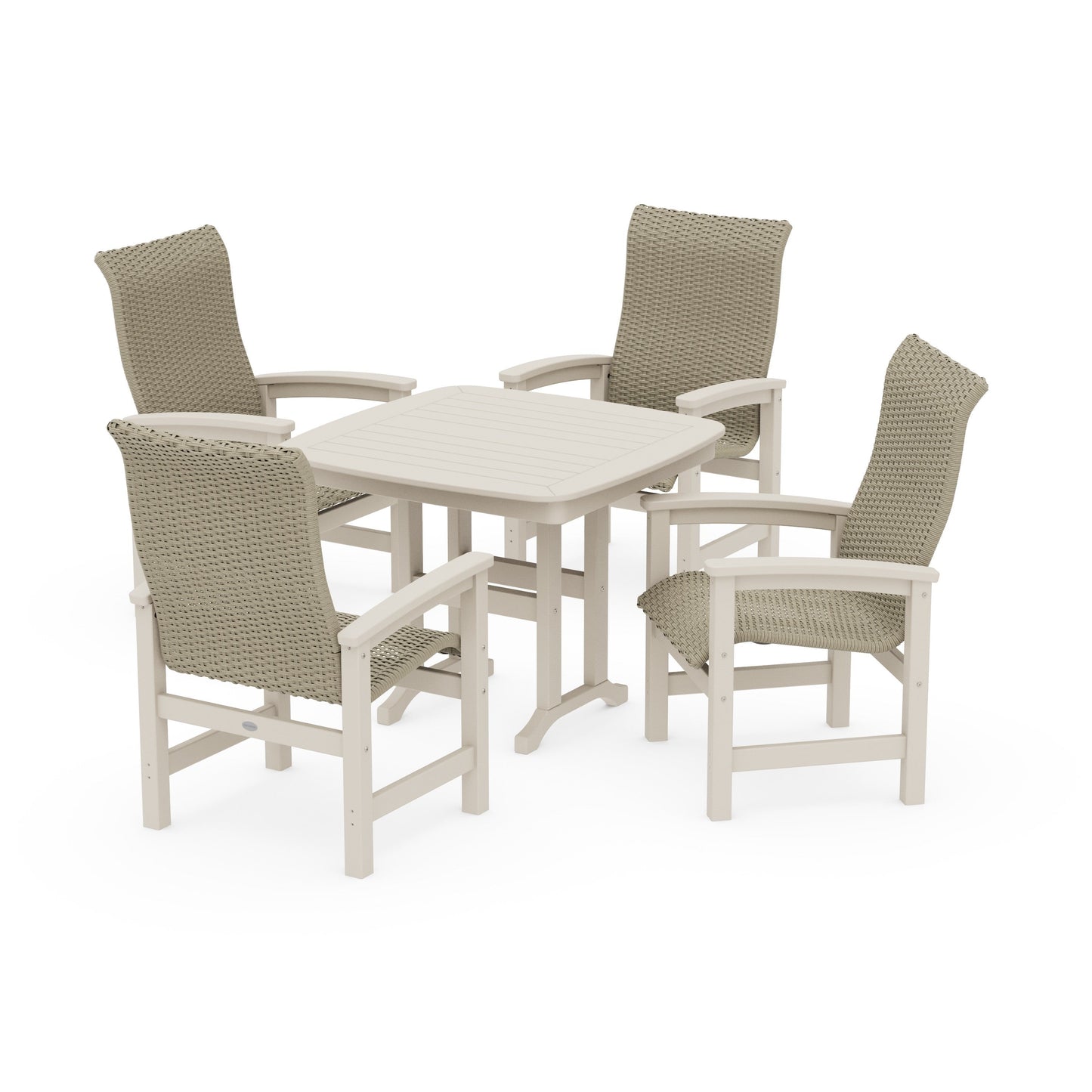 POLYWOOD Coastal Woven High-Back 5-Piece Dining Set — Sand / Dune Grass