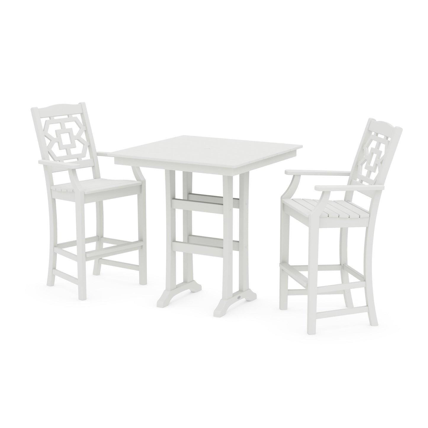 POLYWOOD Chinoiserie 3-Piece Farmhouse Bar Set with Trestle Legs — Vintage White