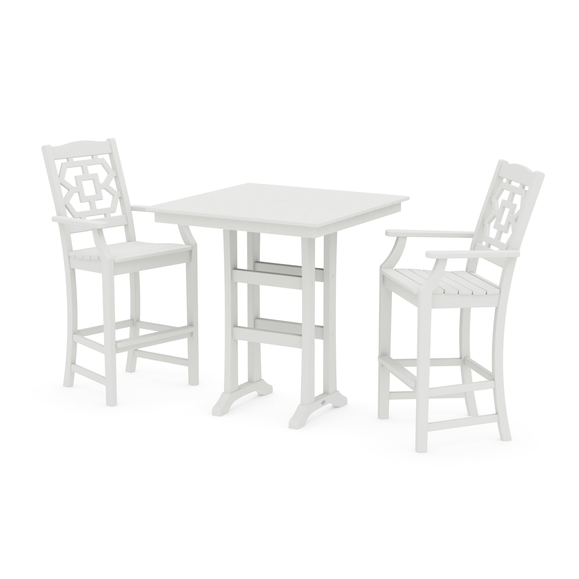 POLYWOOD Chinoiserie 3-Piece Farmhouse Bar Set with Trestle Legs — Vintage White