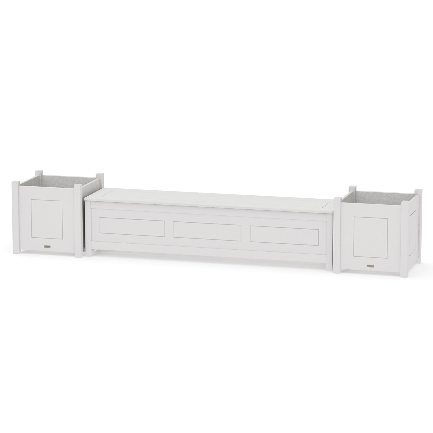 POLYWOOD 72" Country Living Straight Planter Storage Bench Set- Large — Vintage White