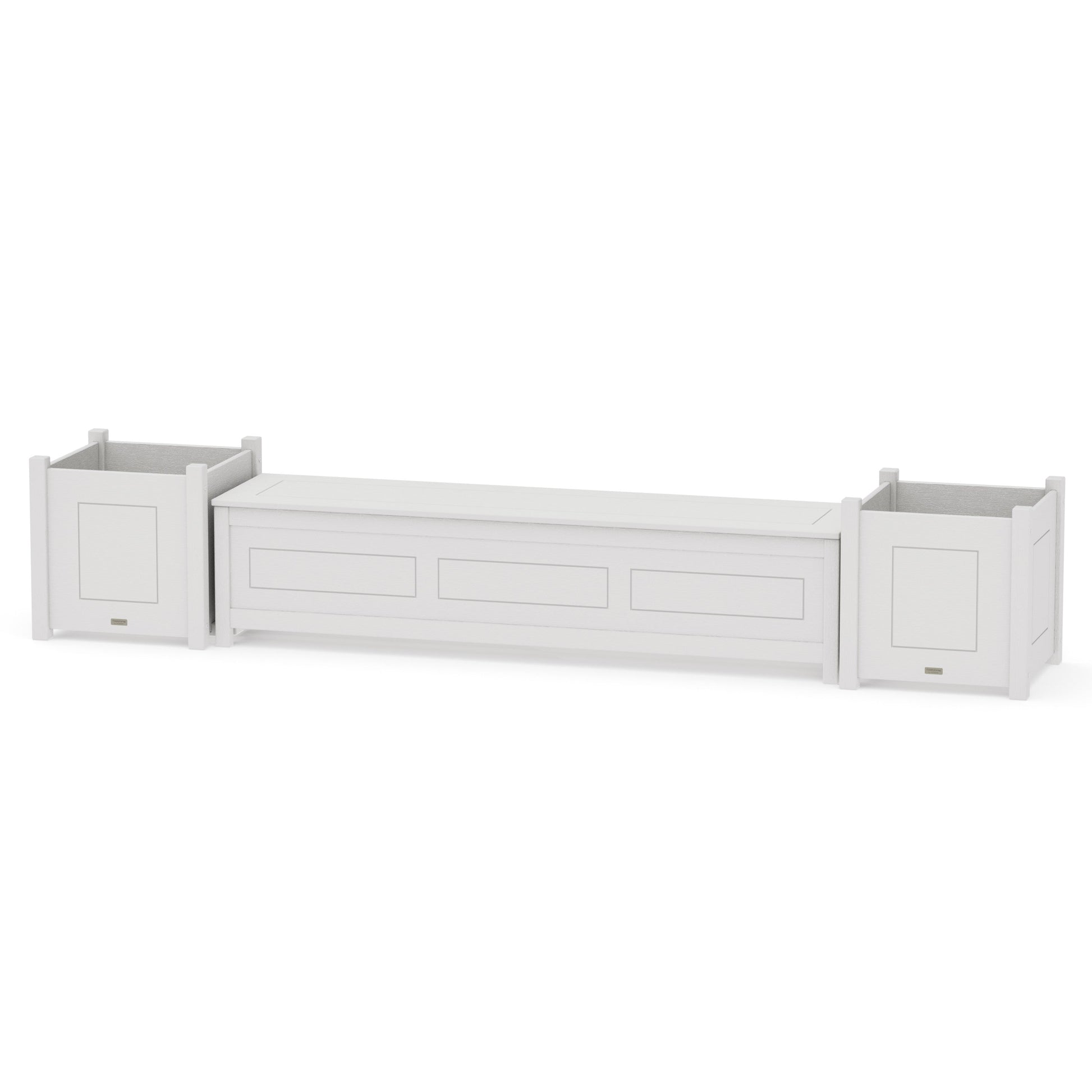 POLYWOOD 72" Country Living Straight Planter Storage Bench Set- Large — Vintage White