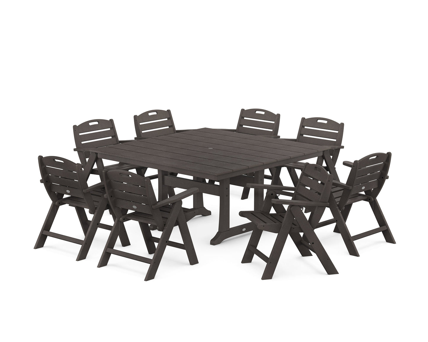 POLYWOOD Nautical Lowback 9-Piece Square Farmhouse Dining Set with Trestle Legs — Vintage Coffee