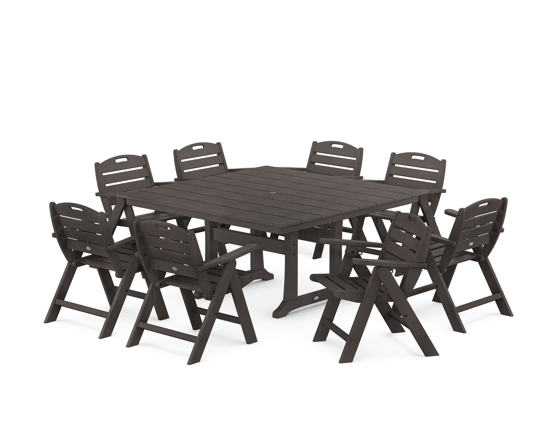 POLYWOOD Nautical Lowback 9-Piece Square Farmhouse Dining Set with Trestle Legs — Vintage Coffee