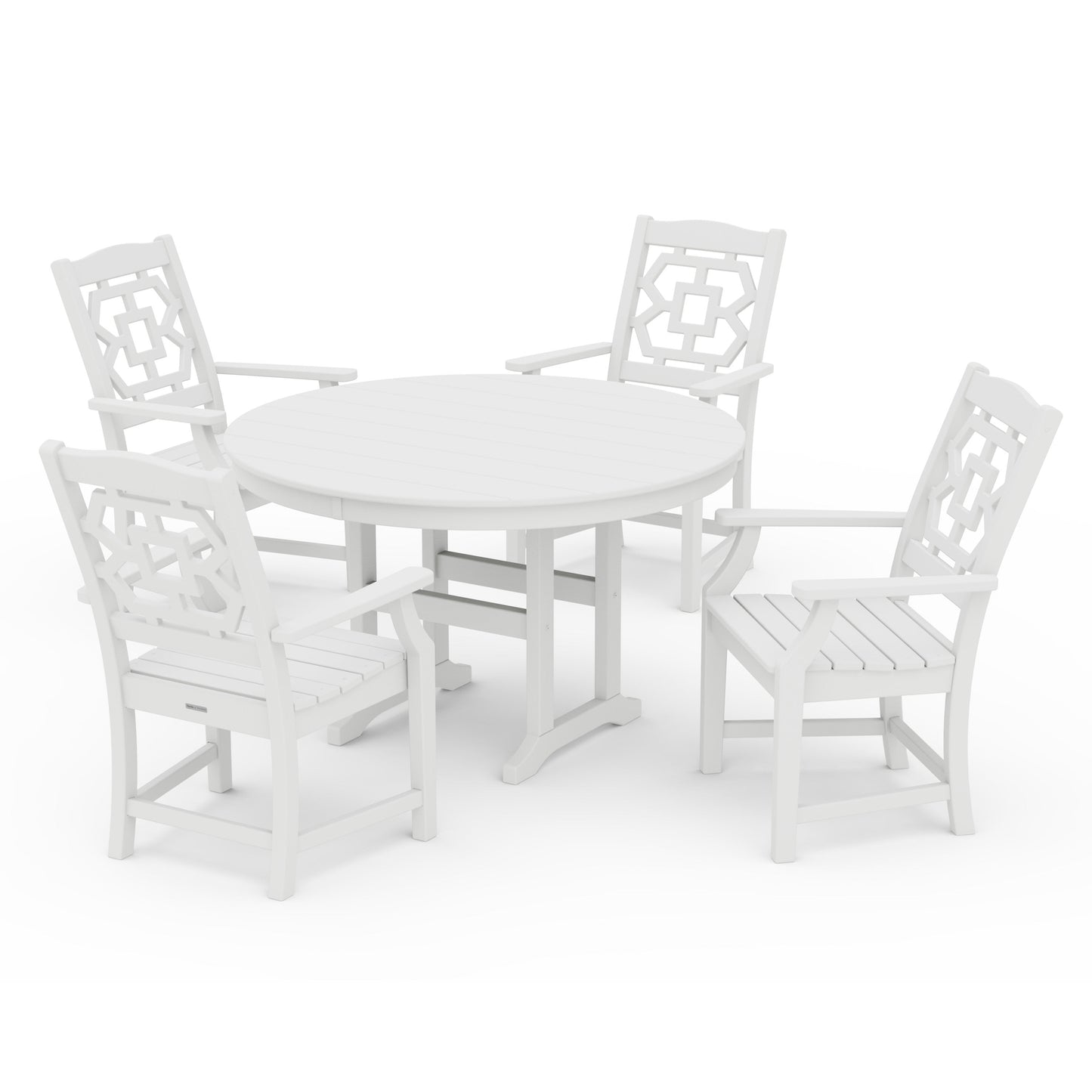 POLYWOOD Chinoiserie 5-Piece Round Farmhouse Dining Set — White