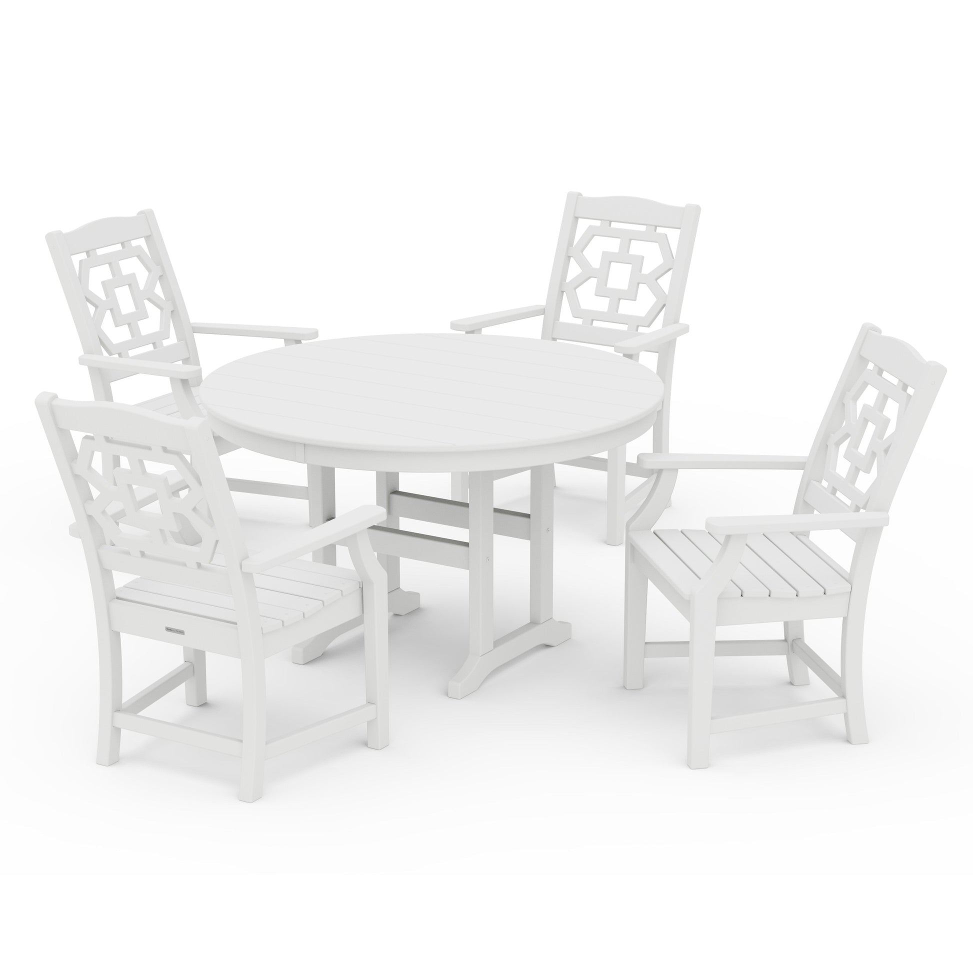 POLYWOOD Chinoiserie 5-Piece Round Farmhouse Dining Set — White