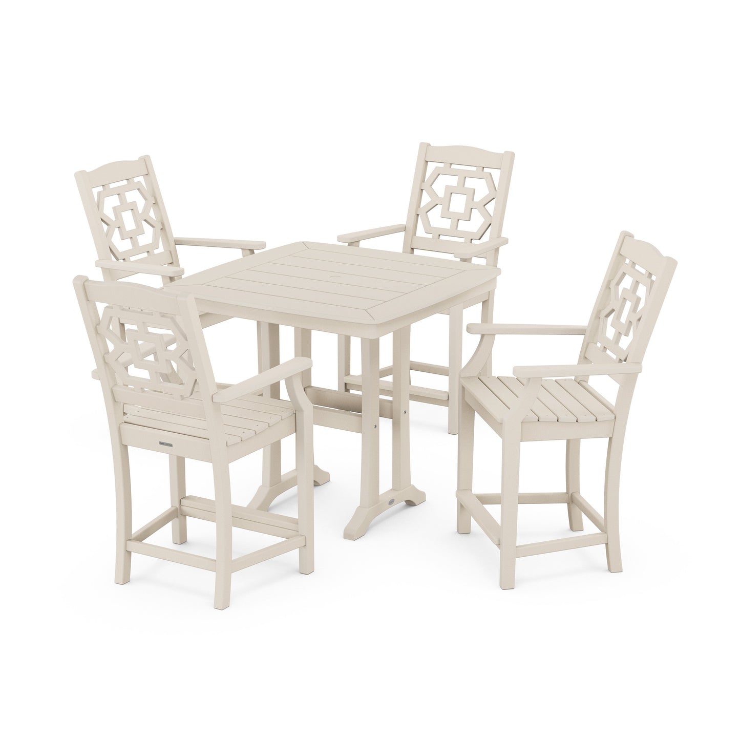 POLYWOOD Chinoiserie 5-Piece Counter Set with Trestle Legs — Sand