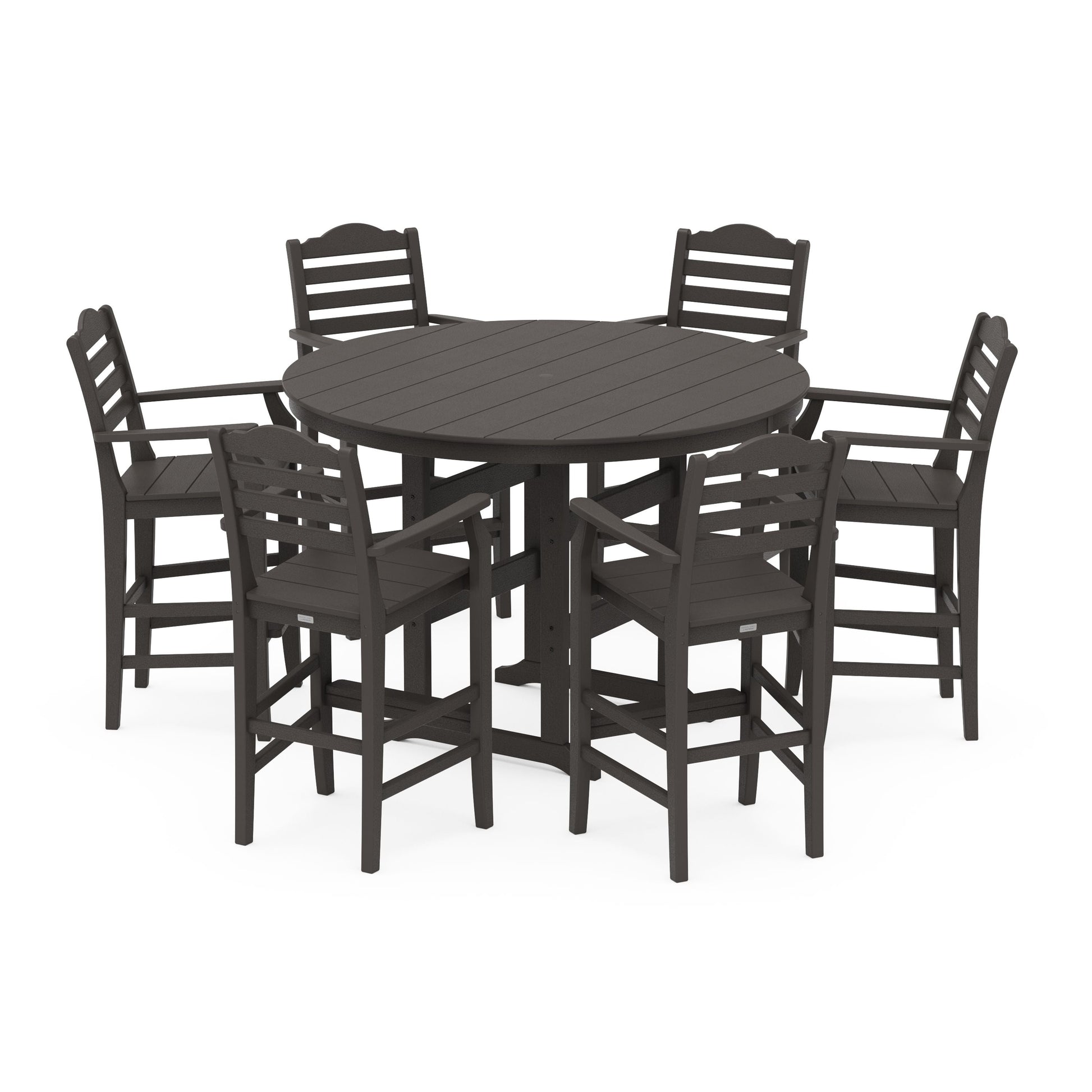 POLYWOOD Savannah 7-Piece Arm Chair Round Farmhouse Bar Set — Vintage Coffee