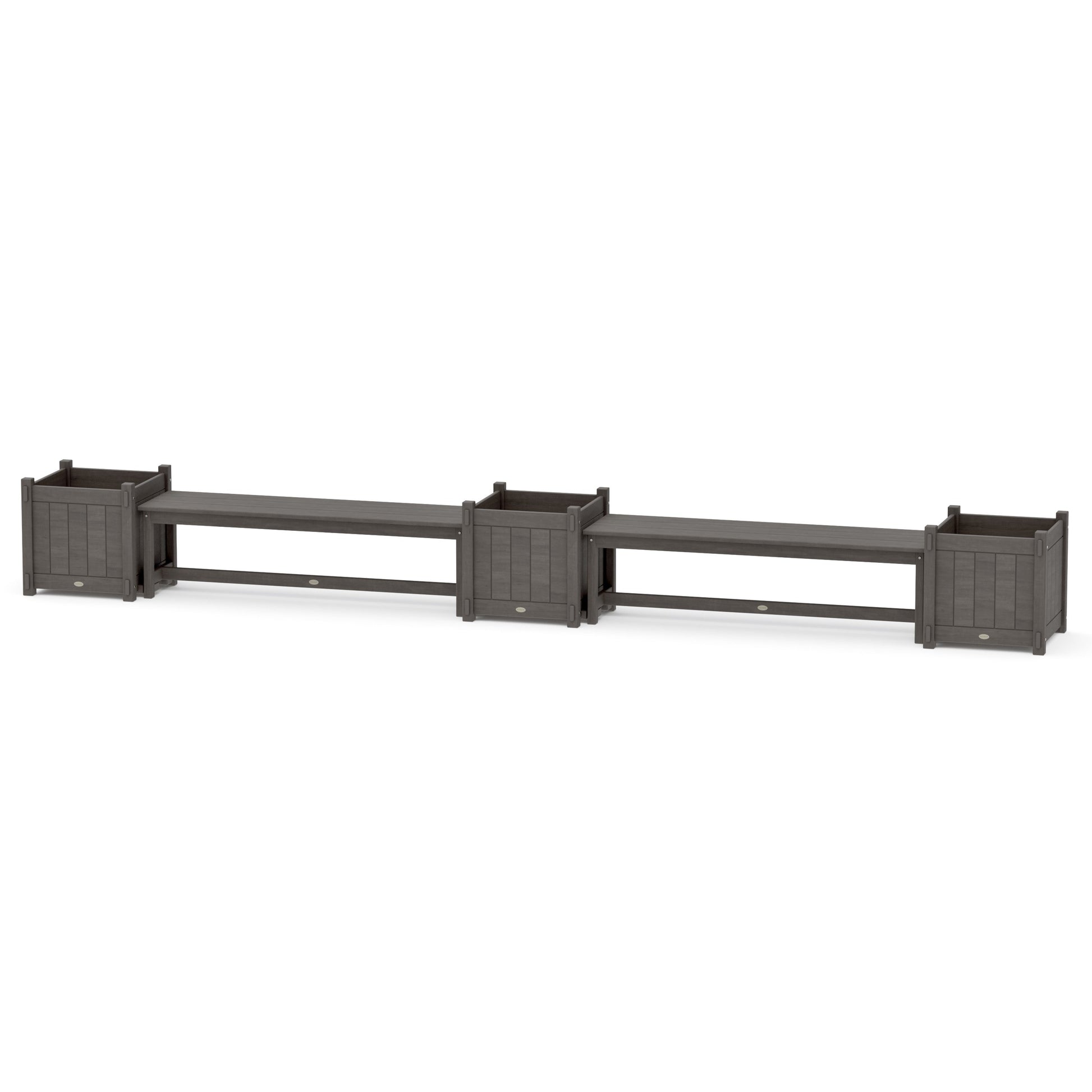 POLYWOOD 60" Vineyard Straight Double Planter Bench Set - Large — Driftwood